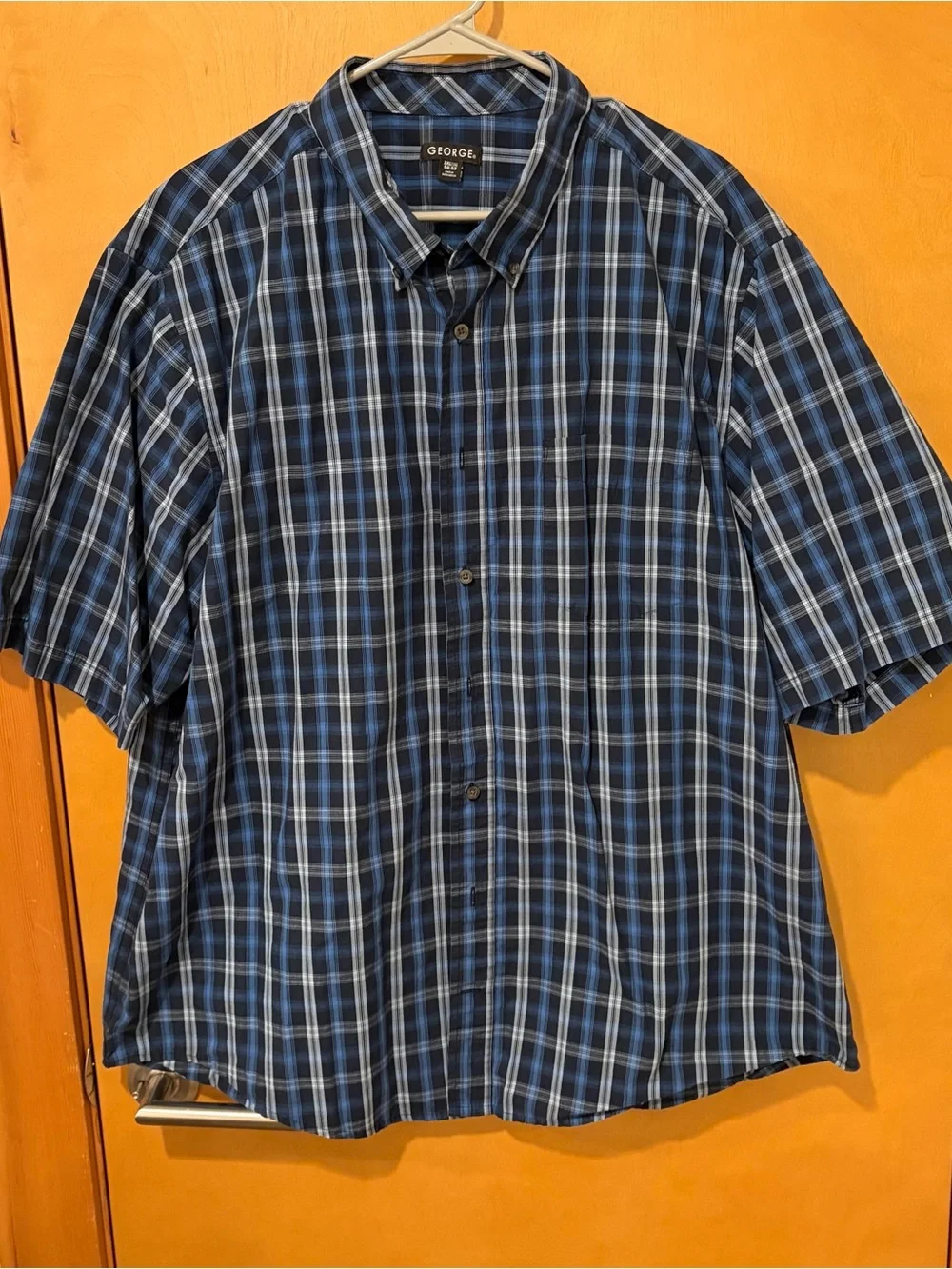 George Navy and Light Blue Plaid Short-Sleeve Button-Down Shirt XXL